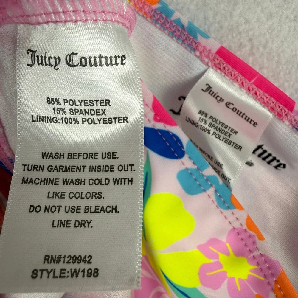 NEW Juicy Couture 2 Piece Swimsuit Kids 12 Pink Colorful Floral Tassel Bikini